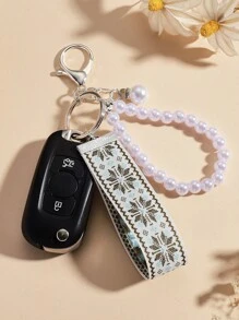 1st Faux Pearl Sleutelhanger & Sleutelhanger, Multi-Color Geweven Geborduurd Patroon Sleutelhanger (Let op: Geweven Band Niet Draagbaar, Parelketting Heeft Elastiek), Elegante Tashanger Sleutelhanger, Mode Lint Sleutelhanger & Sleutelhanger, Universele Sleutelhanger & Sleutelhanger, Auto Sleutelhanger, Dames Mode Sleutelhanger (Kan Licht Kleurverschil Zijn Door Verlichting En Invalshoek Van De Fotografie, Het Werkelijke Item Prevaleert)