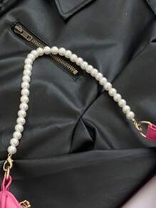 Bolso de hombro con cadena de perlas en forma de media luna con estilo, bolso baguette de hombro con estilo, bolso pequeño de mano, bolso casual para exteriores, bolso versátil para transporte
