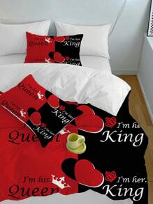 3 件/套字母图案羽绒被套套装（1 个羽绒被套和 2 个枕套）现代布艺家居床上用品套装，适合所有季节