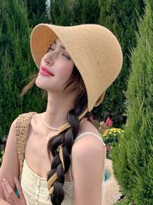 1 Peça Novo Chapéu de Sol Trançado com Capuz Vazado Primavera Feminino, Estilo Balde Respirável e Fashion, Adequado para Uso Casual, Passeio Diário, Caminhada e Compras na Primavera/Verão