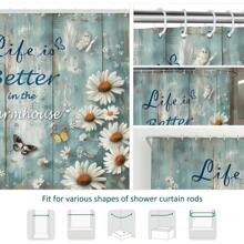 72" Original Design Light Blue Woodgrain Daisy Farmhouse Waterproof Shower Curtain With 12 Hooks Room Decor Bathroom Accessories Back To School