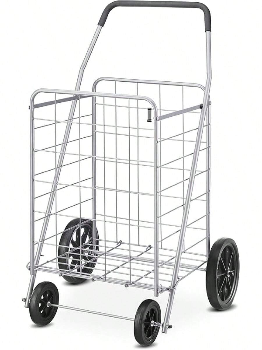 Whitmor Extra Large Utility Foldable Shopping Cart With Wheels, 100 Lb Capacity, Heavy Duty Grocery Cart With Steel Frame, Foam Handle, Rolling Collapsible Utility Trolley For Grocery, Laundry, Black - 15.75"L X 17.75"W X 40.5"H - View 1