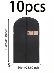 10-1pcs Black Garment Dust Cover, Hanging Clothes Bag, Waterproof Clothes Protector, Suit Garment Bag, Storage Bag, Essential For School, Office, Home - Black - View 18