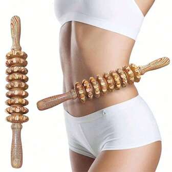 1 pezzo Rullo di massaggio in legno a nove ruote, per meridiani di yoga, per massaggiare l'intero corpo, schiena, vita, collo e gambe
