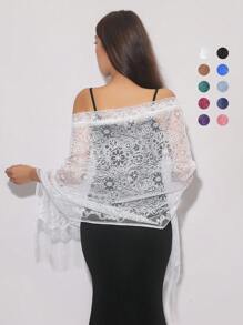 1pc Women's Solid Color Paisley Hollow Lace Tassel Scarf, Versatile Fashion Shawl, Sunscreen Beach Wrap For Party & Vacation - Paisley Pattern - View 12