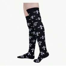 Don Calcetin Calceta Larga Medieta Algodón Cruces Disfraz Halloween - Negro - Ver 2