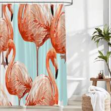 1 套火烈鸟主题浴室装饰，带 12 个挂钩的防水浴帘，防滑浴垫，U 型马桶座套，马桶盖套，浴室装饰，浴室隔断，房间装饰，女性情人节礼物生日男朋友女朋友 - 彩色 - 查看 2