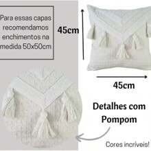 Pompom Cushion Cover 100% Cotton Macramé Raw Natural Boho 45CMX45CM - Màu be - Xem 8