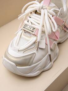 女士户外网眼贴合系带透气厚底耐用运动鞋 - 米色 - 查看 5