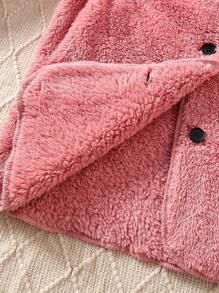 Girls Winter Plush Solid Color Hooded Button Waist Design Girls Jacket Coat.