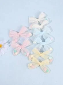 8pcs Hand-Tied Hair Bows For ToddlersPastel Macaron Hair Clip - Tulle & Surprise Pom-Pom Trim For Girls 3-14 ,Soft Elastic Hairpin For Birthday Parties ,Playdates ,Photoprops & Hypoallergenic Sensitive Skin