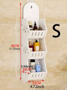 [1pc Wall-Mounted Shelf] 3 Layer PVC Wall-Mounted Bathroom Shelf Punch-Free Bathroom Wall Hanging Storage Racks Bedroom Living Room Bathroom Finishing Storage Shelves White Elegant Dual-Tier No-Drill Wall-Mounted Bathroom Shelf | Storage Organizer For Shower Gel & Cosmetics With Hooks, Bathroom Organizers And Storage - Multicolor - View 14