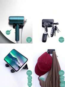 1 件装吹风机支架壁挂式自粘式吹风机挂钩吹风机支架带插头支架适用于浴室酒店美发沙龙 - 彩色 - 查看 7