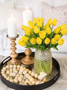 20/30 件白色人造郁金香丝绸花，13.5 英寸，适合作为母亲节、复活节的散装家庭厨房婚礼装饰礼物