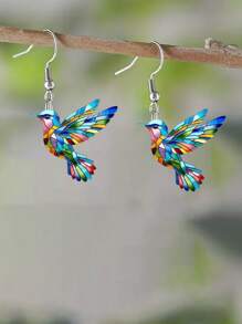 2 piezas Pendientes colgantes de pájaro de acrílico de colores, nuevos pendientes de estilo retro de moda para mujeres