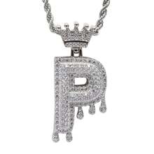 26 Letters 18K Gold Plated Cubic Zirconia Initial Pendant Necklace, Unisex Hip Hop Style, 22" Or 24" Chain Length, Christmas & New Year Gift - Silver - View 38