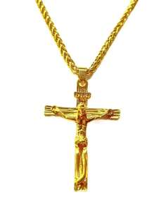 1pc Gold Punk Style Cross Pendant Necklace For Men, Zinc Alloy Material, Fashionable Accessory For Daily Wear