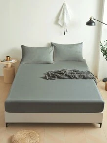 1 st. djupt grått dra-på-lakan, madrasskydd, mjukt och andningsbart, passar twin-, full-, queen- och king size-sängar - djupa fickor upp till 28 cm, sovsal, sängkläder för studenter - Mörkgrå - Visa 2