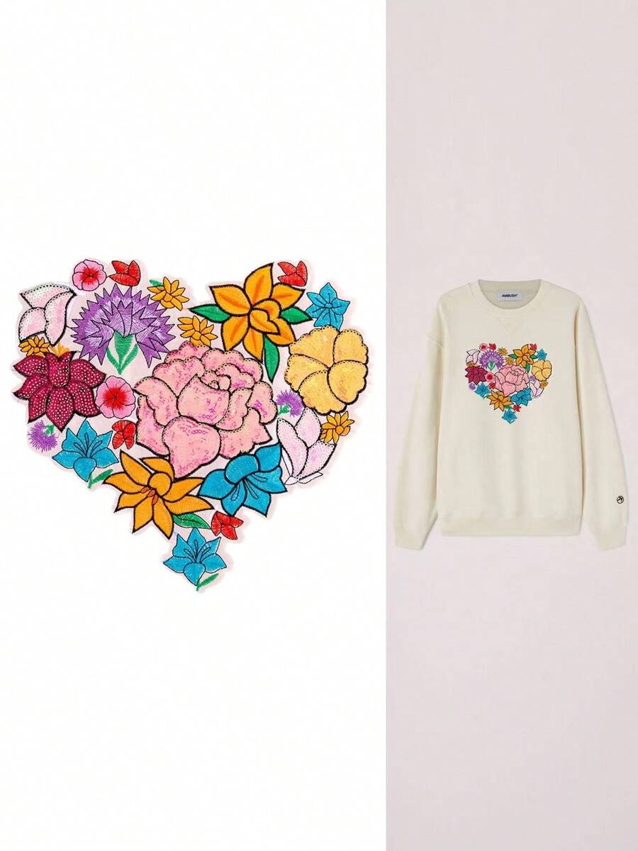 1pc Red Heart Flower Patch, Polyester Fabric Embroidery Applique, Versatile For Clothing, Shoes, Accessories - Multicolor - View 1