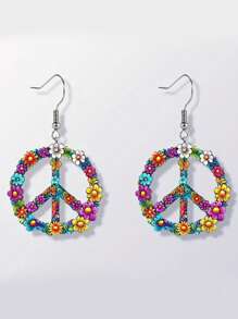 1 Coppia di orecchini a cerchio pendenti rotondi in acrilico con motivi floreali, accessori multicolore adatti per tutte le stagioni per le donne