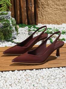 Xin Jing Shoes Tacones altos versátiles y elegantes para mujer, zapatos de vestir con slip-on para ir al trabajo, bodas y fiestas - Burdeos - Ver 6
