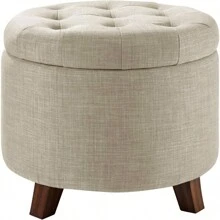 Otaman Circular De Lino Suave With Almacenamiento, Taburete De Terciopelo, Robusto, Amplio Space De Almacenamiento, Facil De Limpiar Y Cómodo, Ideal For Sala De Estar, Dormitorio, Jardín Y ‏: 50.8 X 50.8 X 43.18cm