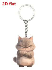 1pc 2D Acrylic Angry Cat Design Pendant/Keychain/Backpack Charm, Decorative Gift