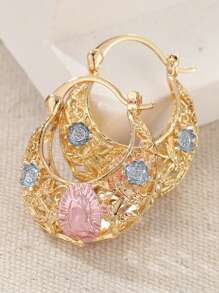 一对创意复古彩色花朵镂空环状耳环，女性节日聚会、结婚周年纪念礼物的精美配饰 - 金色 - 查看 1