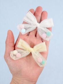 8pcs Hand-Tied Hair Bows For ToddlersPastel Macaron Hair Clip - Tulle & Surprise Pom-Pom Trim For Girls 3-14 ,Soft Elastic Hairpin For Birthday Parties ,Playdates ,Photoprops & Hypoallergenic Sensitive Skin