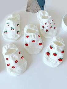 5 Pairs Ladies Cartoon Fruit Print Ultra-Low Cut Invisible Ankle Socks, Won't Slip Down, Spring/Summer/Autumn - Multicolor - View 4