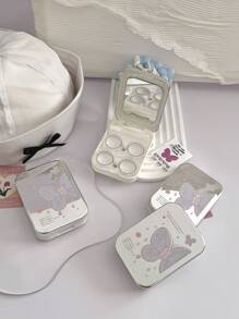 eyekan 1pc Portable Mirrored Butterfly & Floral Decorated Eyeglasses Case - Multi-Layer Travel Storage Box, Color Contacts, Makeup And Accessories - Light Luxury - View 10