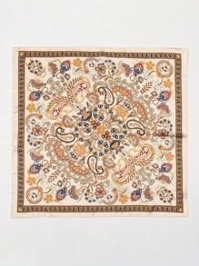 1pc Vintage Printed Lady's Silk Scarf, Soft & Elegant Headband For All Seasons, Multi Purpose Large Square Scarf 70*70cm, Perfect Gift Bandana,Hair Band,Head Band Ideal For Dressing Up Your Look - Beige - View 5