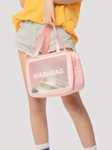 3PCS/1PC Transparent Makeup Bag, Toiletry Bag, With Monogram Print, Portable, Translucent PVC Toiletries Set, PU Scrub Bath And Swim Storage Bag, Large Capacity Travel Makeup Storage Bag, Makeup Bag Makeup Bag, Makeup Bag