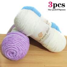 Set de 3 ovillos de hilo 100% acrílico suave y cómodo de 5 hebras [1 paquete de 570g/3 ovillos] adecuado para tejer a crochet mantas DIY, ropa, bolsos, pantuflas y otras manualidades