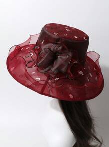 1 件女士时尚字母印花太阳帽，双色花朵防晒帽，透气夏季遮阳帽，可折叠欧根纱拼接宽边沙滩帽，百搭渔夫帽，适合春夏季、旅行和度假 - A - 查看 12