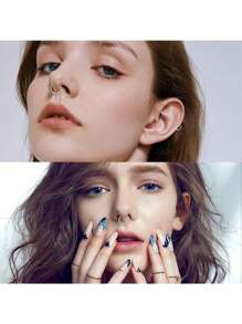 1 件不锈钢软骨耳屏耳环，8 毫米 10 毫米方晶锆石环形鼻环，身体穿孔首饰 - 無縫圈 - 查看 10