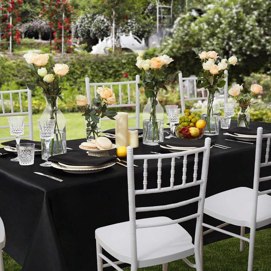 缎面桌布套装，1 块桌布 + 6 块餐巾，矩形缎面桌布，表面光亮光滑，婚宴宴会桌装饰 - 彩色 - 查看 1