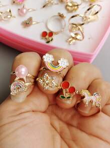 (ohne Verpackung) 5 Stück/Los Mode Silber/Gold Mädchen Legierung Fingerringe Kinderschmuck Geschenk verstellbare Ringe zufällige Auswahl