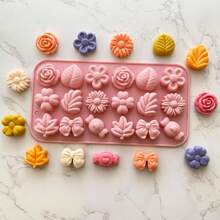 1 件花卉巧克力模具、硅胶冰块托盘、雏菊糖果模具、郁金香花模具、蝴蝶结叶果冻模具、冰布丁模具、肥皂模具、用于制作甜点的饼干模具 - 彩色 - 查看 5