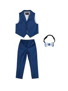 3 Peças/Conjunto Colete de Cor Sólida + Calça + Gravata Borboleta para Meninos Jovens, Adequado para Apresentação Escolar, Pajem de Casamento, Ocasiões Formais de Feriado, Primavera