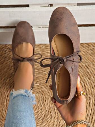 女士玛丽珍平底鞋，独特设计系带休闲复古低帮舒适鞋