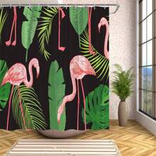 1 套火烈鸟主题浴室装饰，带 12 个挂钩的防水浴帘，防滑浴垫，U 型马桶座套，马桶盖套，浴室装饰，浴室隔断，房间装饰，女性情人节礼物生日男朋友女朋友 - 彩色 - 查看 6