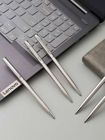 1pc Silver-Color Simple & Elegant Rotating Metal Ballpoint Pen, Suitable For Office Supplies And Student Accessories Back To School