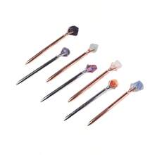 1pc Natural Crystal Raw Mineral Specimen Rotating Metal Ball Pen, Creative Gift Stationery - Multicolor - View 2