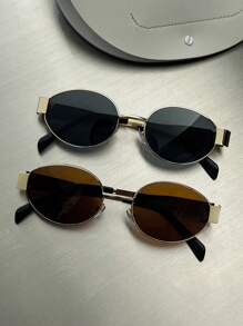 1pc/2pcs/3pcs/6pcs Oval Fashion INS Street Style Retro Sunglasses UV Protection Metal Frame Black Sunglasses With Travel Beach Accessories, Women - Multicolor - View 8