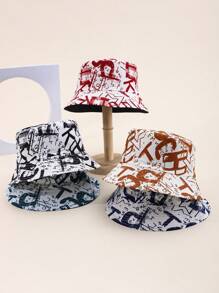 1pc Letter Casual Streetwear Polyester Printed Windproof UV Protection Decorative Bucket Hat, Outdoor Sunshade Hat, Unisex Festival Party Hat, Reversible Bucket Hat, Hip Hop Style