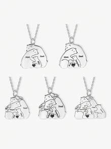 Personalized Papa Mama Bear Family Necklace With Baby Bears Heart And Engraved Names Mother's Day Father's Day Gift For Parent Grandparent Valentines