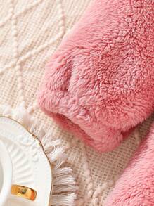 Girls Winter Plush Solid Color Hooded Button Waist Design Girls Jacket Coat.