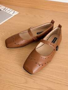 Retro Mary Jane Shoes, Square Toe Shallow Soft Flat Women Shoes, French Style Suitable With Dresses, Plus Size 41-43