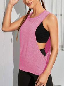 女士无袖速干背心，宽松运动上衣，适合跑步、瑜伽、健身，粉色露背运动上衣，吸湿排汗夏季瑜伽运动服 - 玫紅色 - 查看 3